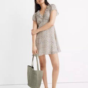 NWOT Madewell Silk Ruffle-Neck Mini Dress Size 8